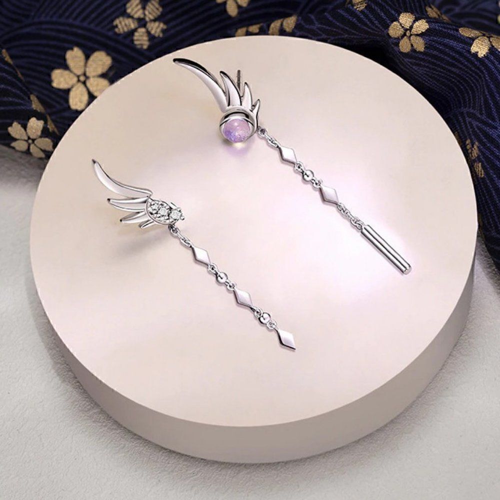 Silver Feather Earrings Tassel Dangle High Quality